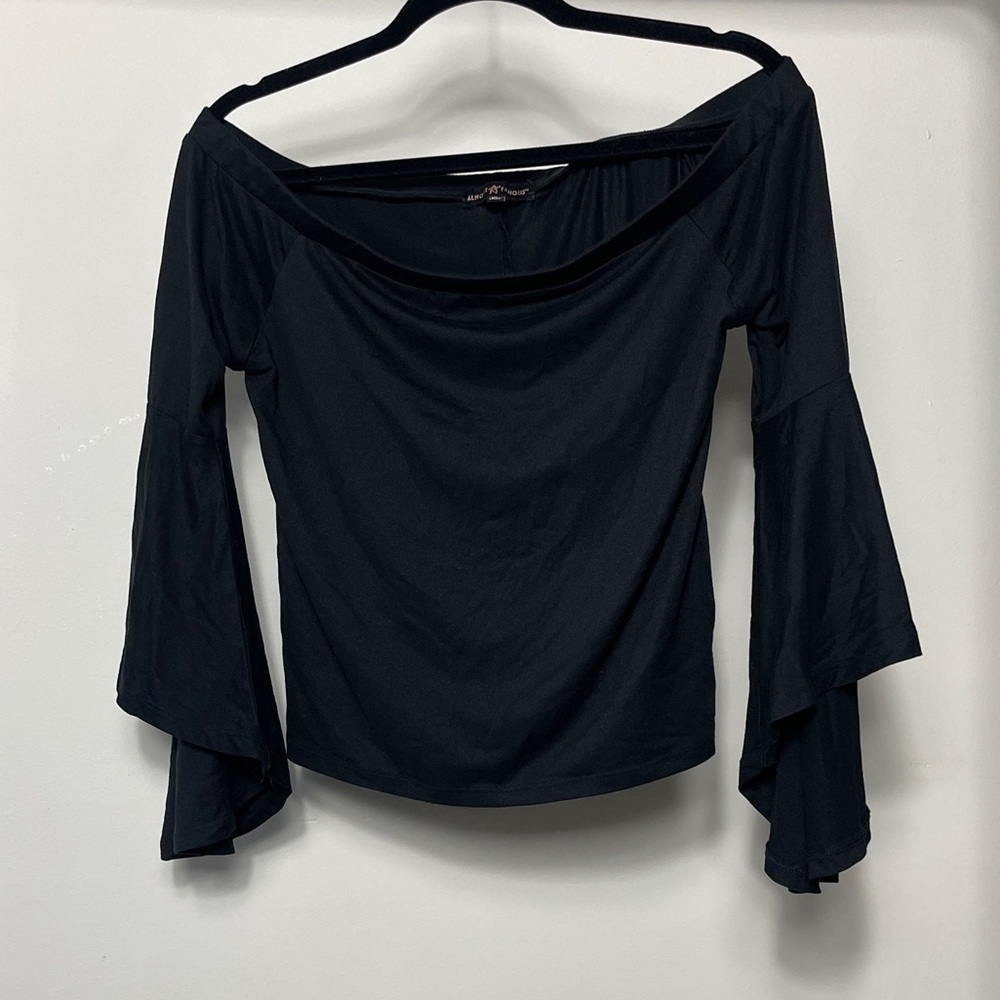 Black Trumpet Sleeve Off the Shoulder Casual Top Size XL